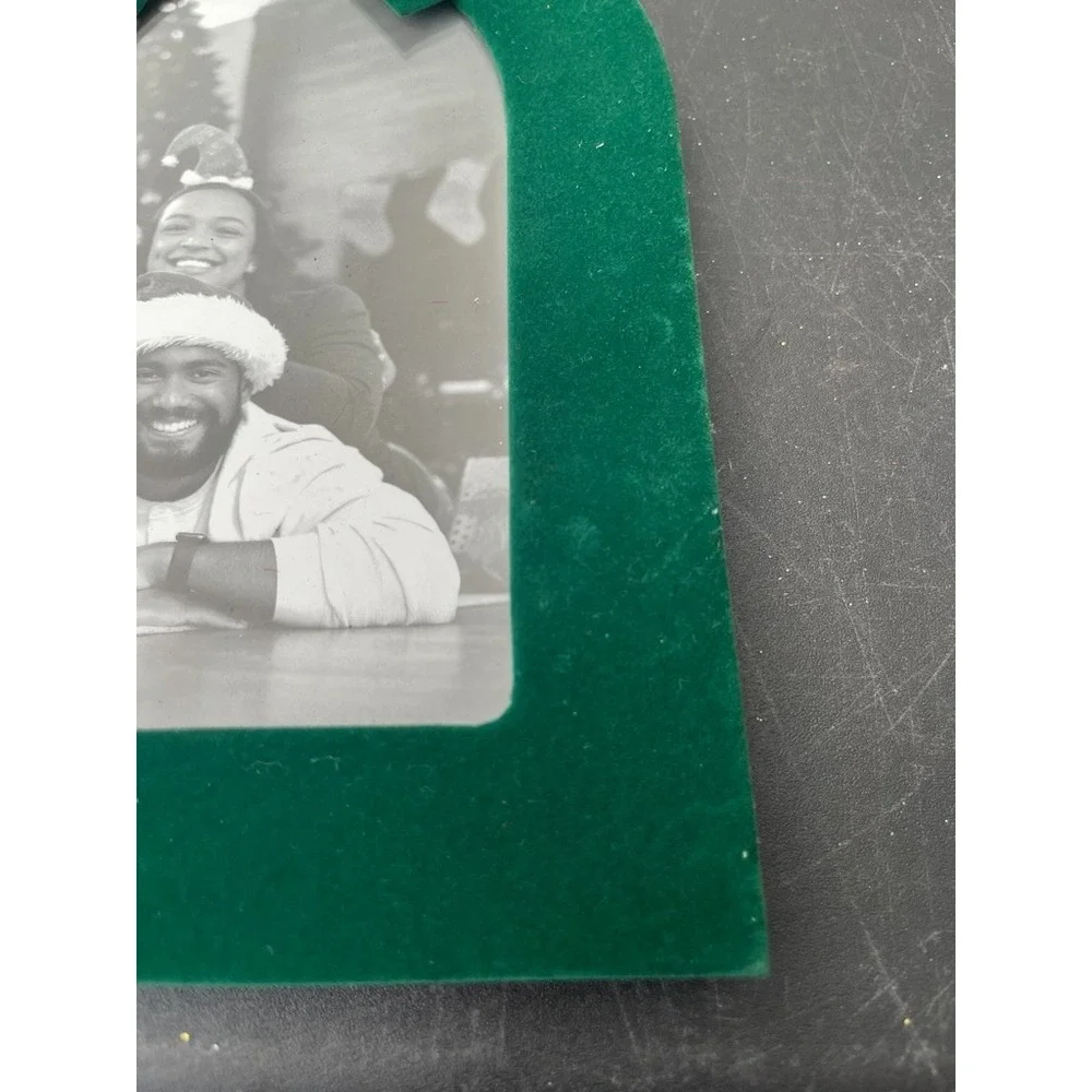 Green Velvet Bow Arched Picture Frame 5x7 Christmas Holiday Festive Modern Chic